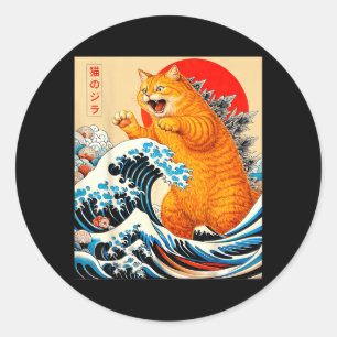 Adesivo Redondo Catzilla Gato Laranja Arte Japonesa para Homens Mu