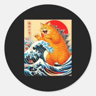 Adesivo Redondo Catzilla gato laranja arte japonesa para homens mu