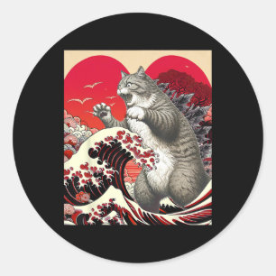 Adesivo Redondo Catzilla Gato Valentine Arte Japonês Presente Dive