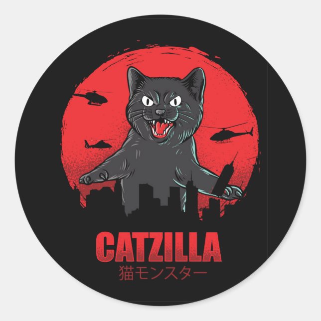 Adesivo Redondo Catzilla Monster Cat (Frente)