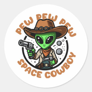 Adesivo Redondo Caubói Espacial Alien Divertido