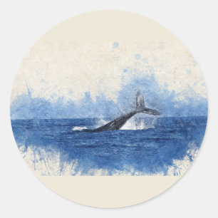 Adesivo Redondo Cauda de Baleia Água Arte Animal