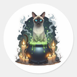 Adesivo Redondo Cauldron Siamese - Gato Magical Siamês
