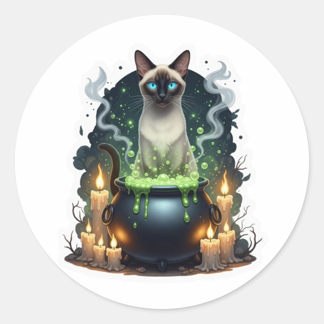 Adesivo Redondo Cauldron Siamese - Gato Magical Siamês (Frente)