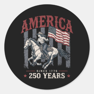 Adesivo Redondo Cavaleira Americana 250 Anos Cavalgando Bandeira 1