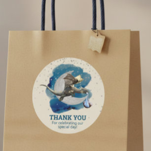 Adesivo Redondo Cavaleiro Dragão Estrelas Obrigado Chá de Bebê