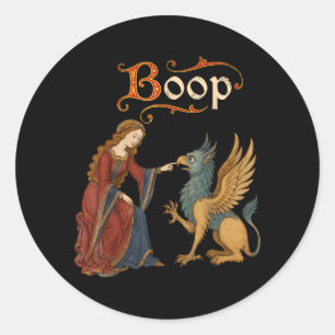 Adesivo Redondo Cavaleiro Medieval Boop Dragão Engraçado Ren Faire