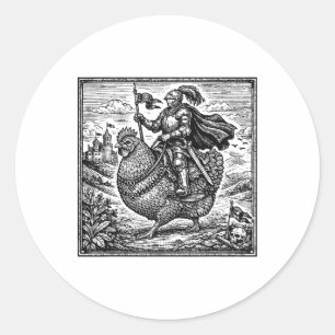 Adesivo Redondo Cavaleiro Medieval Engraçado Amante de Frango Fant