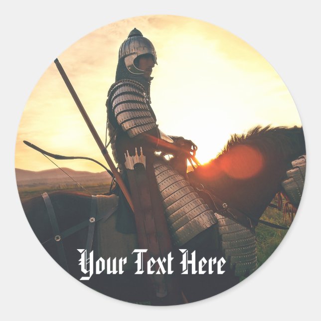 Adesivo Redondo Cavaleiro Montado Medieval de Fantasia de Jogos (Frente)