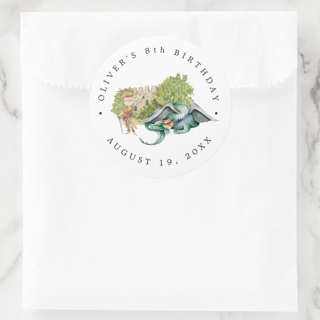 Adesivo Redondo Cavaleiros & Dragões | Aniversário Medieval Real (Bolsa)