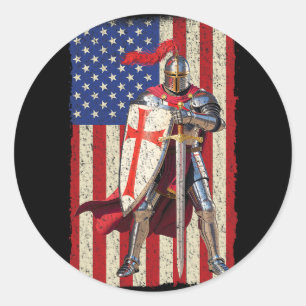 Adesivo Redondo Cavaleiros Templários Cruzado Medieval Bandeira Am