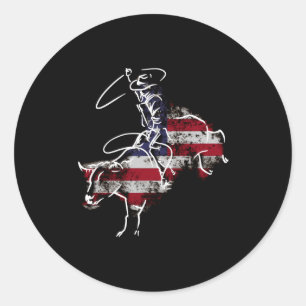 Adesivo Redondo Cavalgada de touro de rodeio americano retrô grung