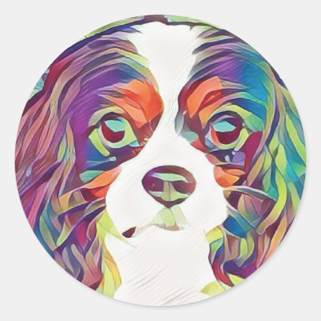 Adesivo Redondo Cavalier King Charles Rainbow Art Sticker (Frente)