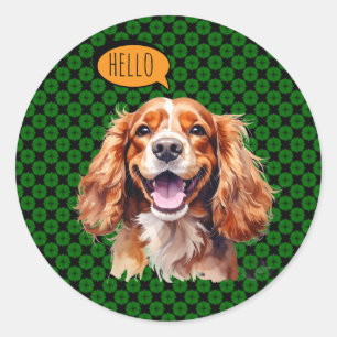 Adesivo Redondo Cavalier King Charles Spaniel Alegre em Aquarela