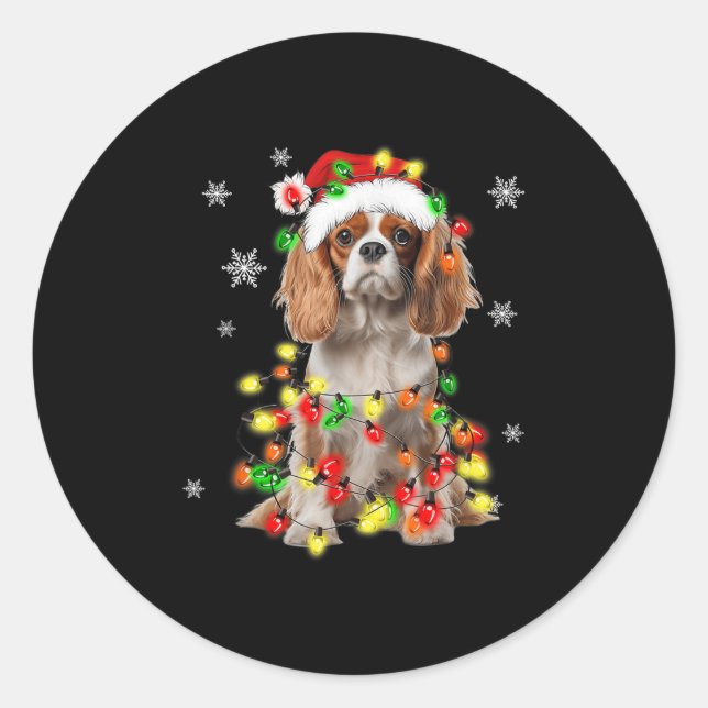 Adesivo Redondo Cavalier King Charles Spaniel às luzes de Natal (Frente)