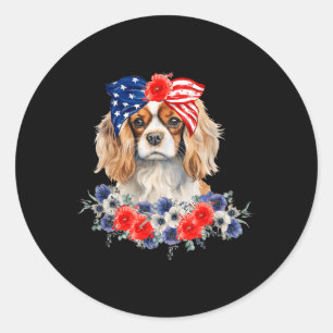 Adesivo Redondo Cavalier King Charles Spaniel Bandana Usa Flag 4º