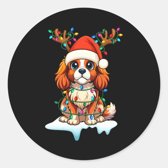 Adesivo Redondo Cavalier King Charles Spaniel Christmas Reindeer P (Frente)