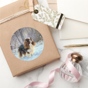 Adesivo Redondo Cavalier King Charles Spaniel Deixe Nevar Natal