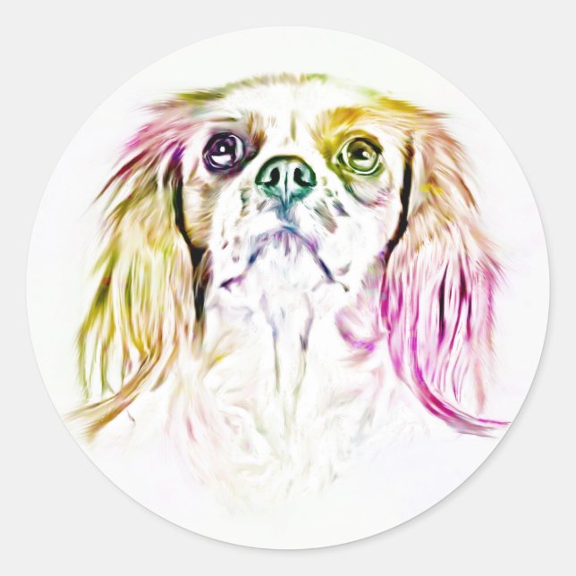 Adesivo Redondo Cavalier King Charles Spaniel Dog Art Pintura (Frente)