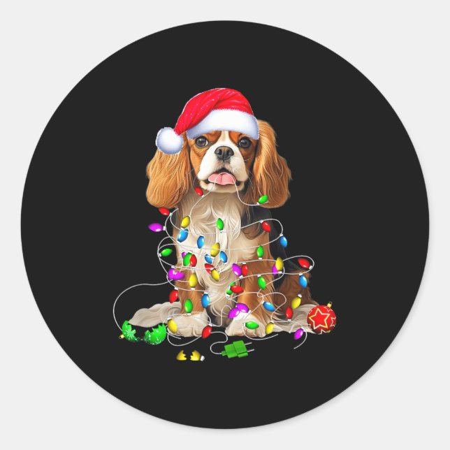 Adesivo Redondo Cavalier King Charles Spaniel Dog Christmas Orname (Frente)