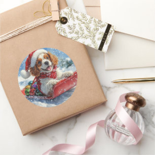 Adesivo Redondo Cavalier King Charles Spaniel Dog Sledge Natal