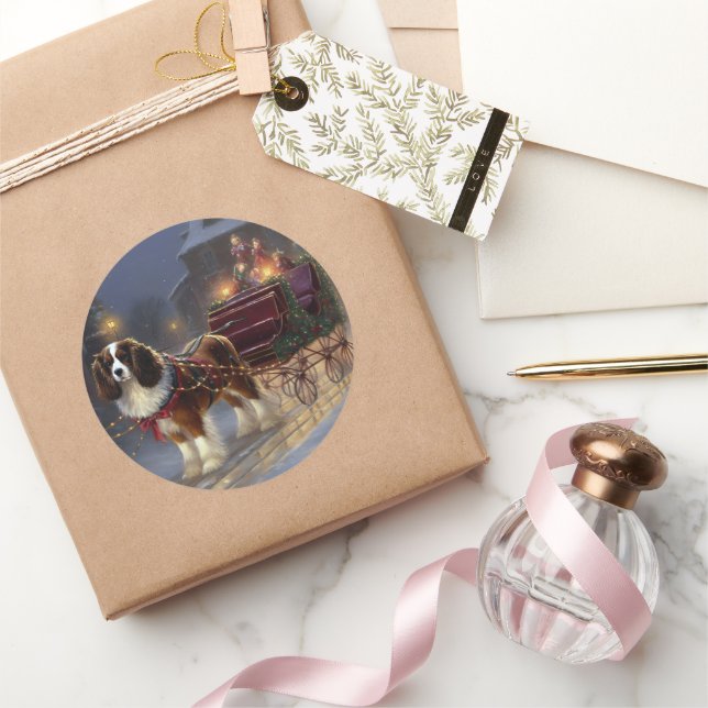 Adesivo Redondo Cavalier King Charles Spaniel Natal Festivo (Presentear)