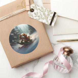 Adesivo Redondo Cavalier King Charles Spaniel neve de Natal