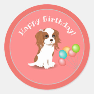 Adesivo Redondo Cavalier King Charles Spaniel Pink Feliz Aniversá
