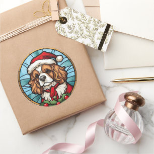 Adesivo Redondo Cavalier King Charles Spaniel Vidro Natal