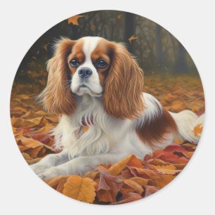 Adesivo Redondo Cavalier King no Outono Folhas Caídas Inspiram