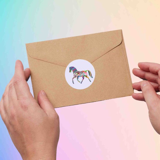 Adesivo Redondo Cavalo arco-íris - personalizado (Criador carregado)