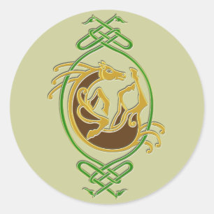 Adesivo Redondo Cavalo celta Knotwork - verde & ouro