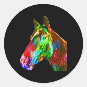Adesivo Redondo Cavalo Colorido Horse-back Andando Sobre Artsy Ho