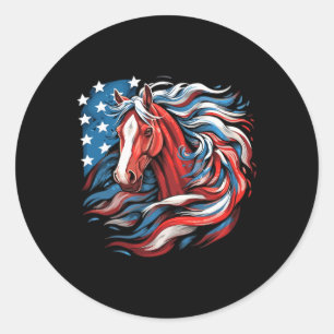 Adesivo Redondo Cavalo Com Bandeira Dos Eua A Andar Equestrian Wo