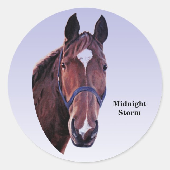 Adesivo Redondo Cavalo com Estrela Branca (alterar texto) (Frente)