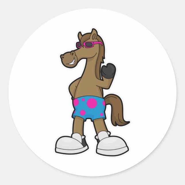 Adesivo Redondo Cavalo com óculos de sol (Frente)