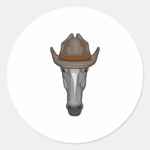 Adesivo Redondo Cavalo como Cowboy com Chapéu