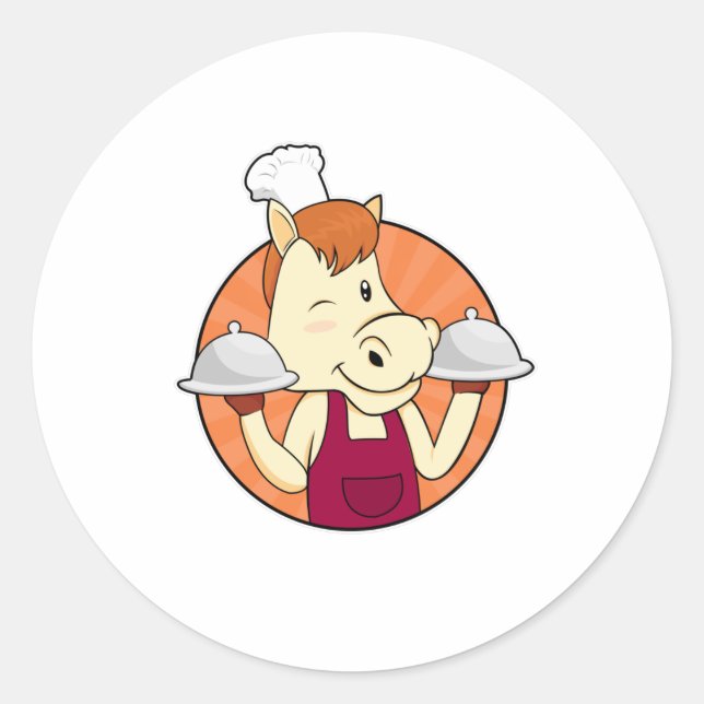 Adesivo Redondo Cavalo como Cozinheiro com Placas Servidoras (Frente)