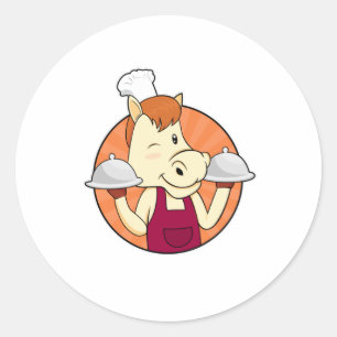 Adesivo Redondo Cavalo como Cozinheiro com Placas Servidoras