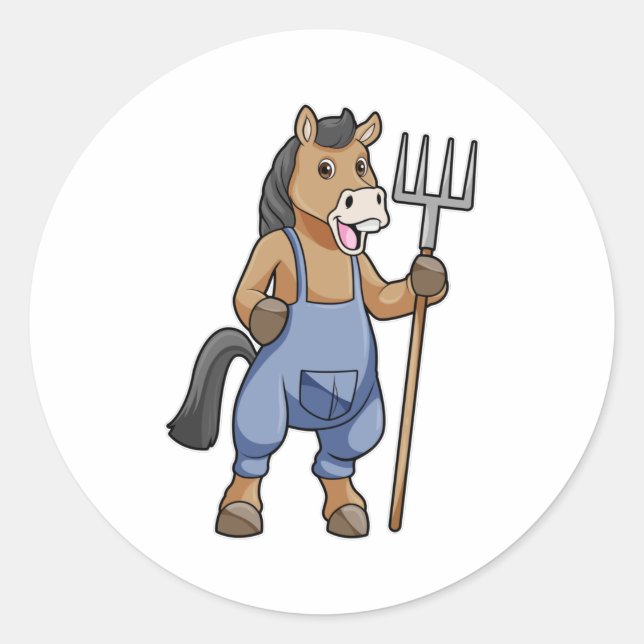 Adesivo Redondo Cavalo como Farmer com Rake (Frente)