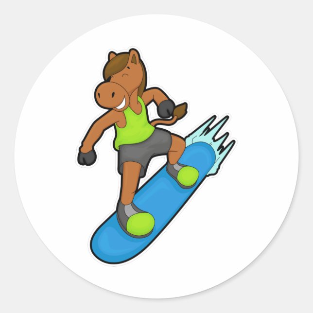 Adesivo Redondo Cavalo como Snowboarder com Snowboard (Frente)