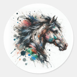 Adesivo Redondo Cavalo de Aquarela