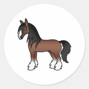 Adesivo Redondo Cavalo de Cartoon Castanho Vanner Clydesdale Shire