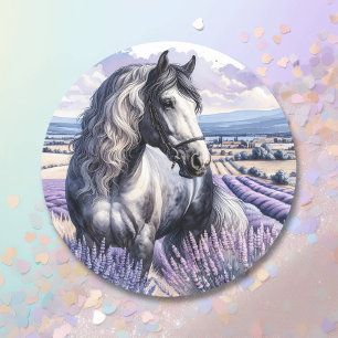 Adesivo Redondo Cavalo de Cinza bonito em Lavanda