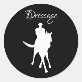 Adesivo Redondo Cavalo De Dressage E Silhueta De Cavaleiro Branco