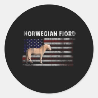 Adesivo Redondo Cavalo De Fjoro Norueguês Com Bandeira Americana