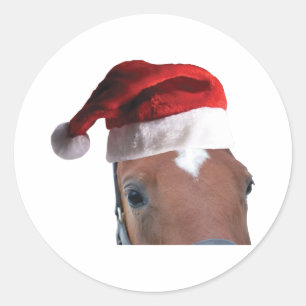Adesivo Redondo Cavalo de Natal Santa Hat