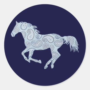 Adesivo Redondo Cavalo de Paisley Azul