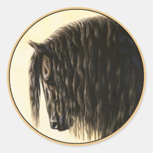 Adesivo Redondo Cavalo de Rascunho Friésio Preto