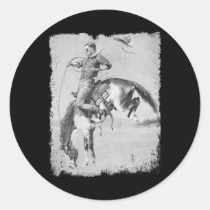 Adesivo Redondo Cavalo de Rodeio de Cowboy Western Country Vintage
